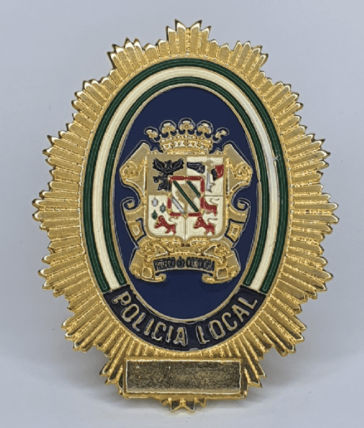 Placa de Policía de la Policía Local de Sevilla. Con su cartera